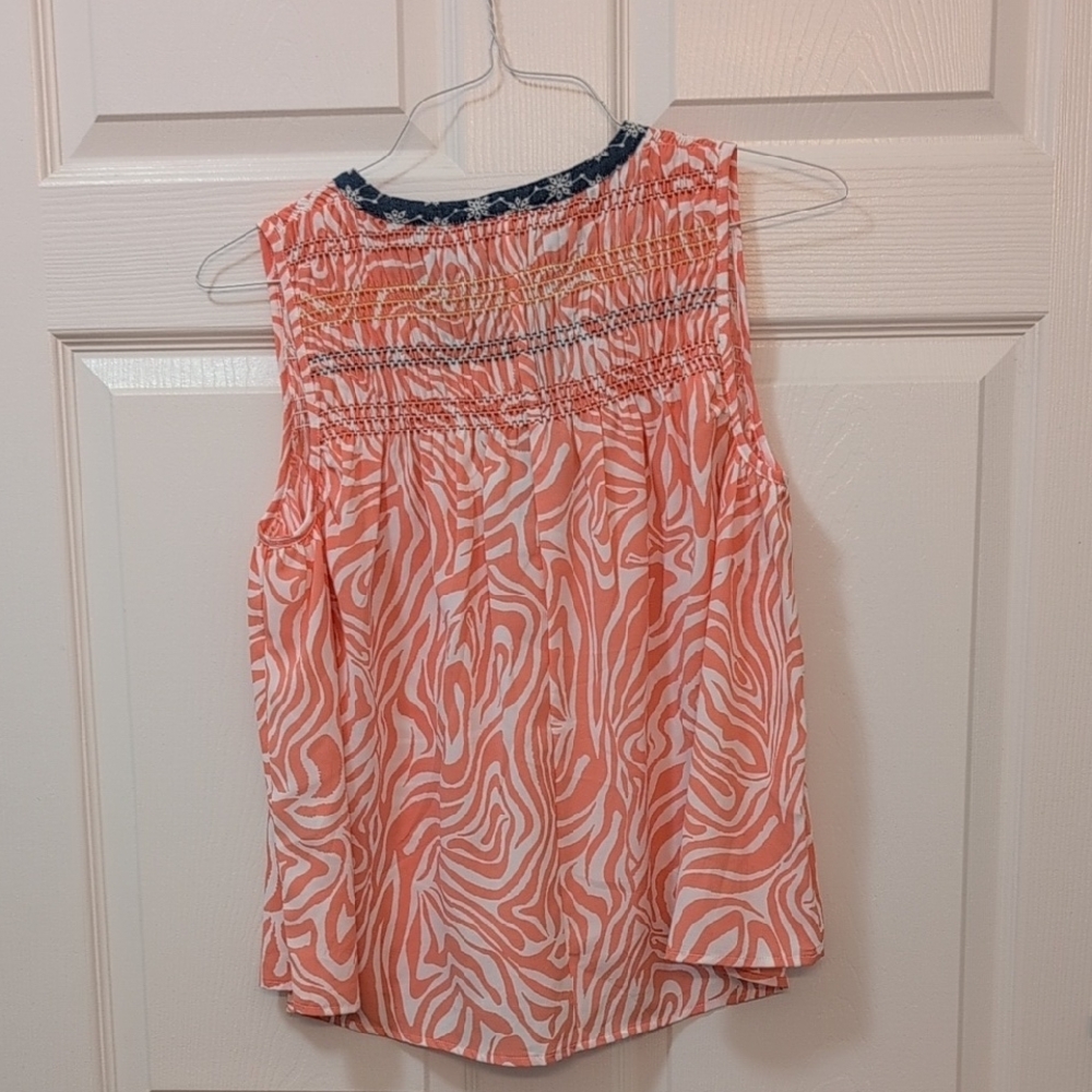 THML Orange and White Smocked Sleeveless Blouse - Picture 4 of 4